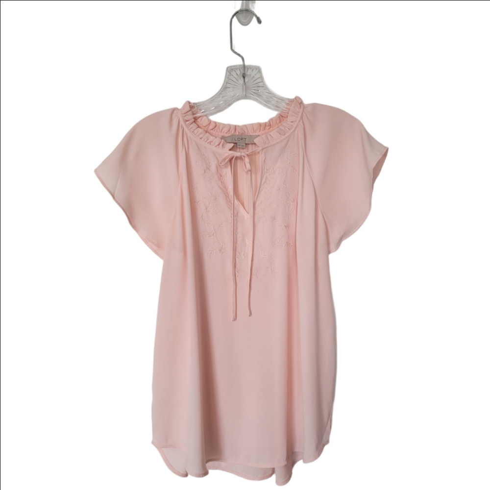 LOFT Blush Pink Flutter Sleeve Blouse - Picture 5 of 7